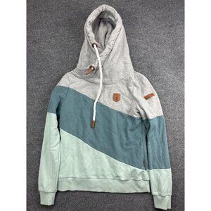 Wanakome Hoodie Womens Large Gray Blue Teal Cowl Neck Pullover Adventure Canada